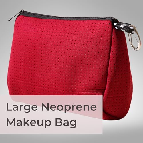 POPUPS Large Makeup Bag with Zipper, Burgundy- Waterproof Neoprene Cosmetic Bag 7.7 x 10.75 x 5 inches - color: Basic Burgundy