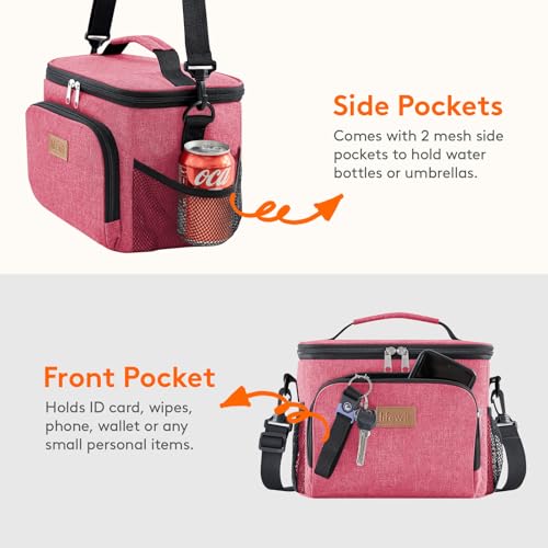 Lifewit Reusable Insulated Lunch Bag, Portable Cooler Freezable Soft Lunchbox Leakproof with Adjustable Shoulder Strap for Men Women Adult for Work Picnic or Travel, 9L 12 Can, Pink - color: Pink, size: Medium(9L)