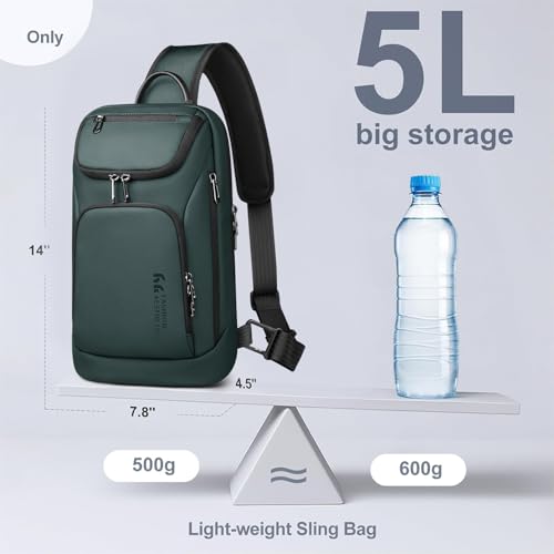 hk Sling Bag for Man, Waterproof Utility Crossbody Bag with Anti-theft Pocket for Men - color: Green