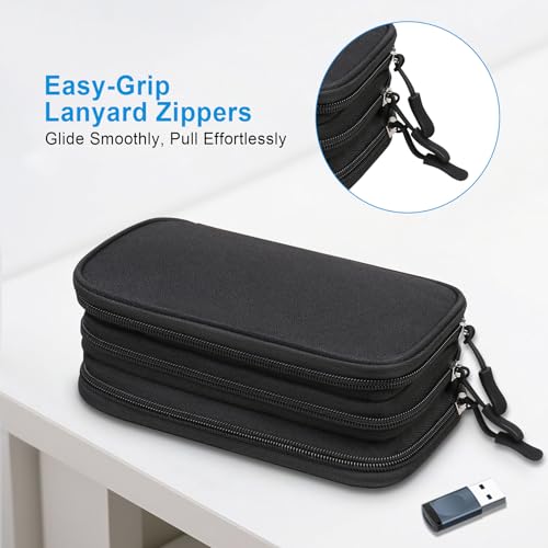 Lacdo USB Flash Drive Case, USB Case Organizer Thumb Drive Holder Portable Storage Bag Large Capacity for SanDisk/Samsung Flash Drives Jump Drive Memory Stick, SD Card, Cables, with Labels, Black