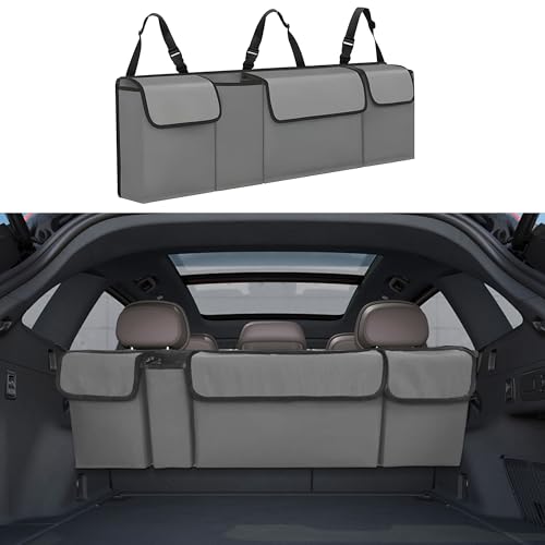 Car Trunk Organizer, Backseat Hanging Large Storage with Adjustable Straps,Waterproof PVC Collapsible Cargo Bag, Car Interior Accessories for Auto SUV MPV (Gray) - color: Gray