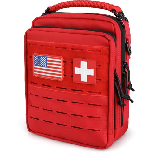 WYNEX Tactical Molle Admin Pouch, Utility EDC Pouch Organizer Modular Tool Pouch of Double Layer Design Medical EMT Attachment Bag Large Capacity with Elastic Webbing Insert Panel - color: Red