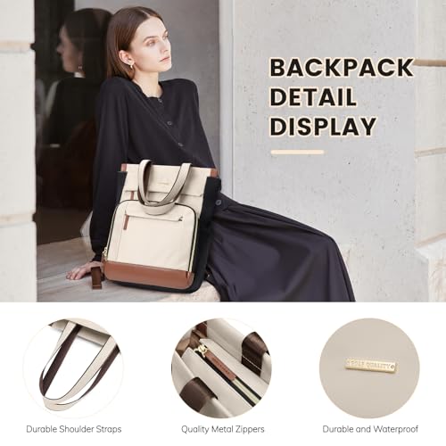 Convertible Daypack Laptop Backpack for Women Men Carry on Tote Backpack Bookbag for College Work Nurse Travel,16Inch,Apricot Brown - color: Apricot Brown