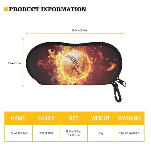 AFPANQZ Glasses Case with Carabiner Hanging Portable Neoprene Zipper Sunglasses Case Soft Lightweight - color: Baseball Flame
