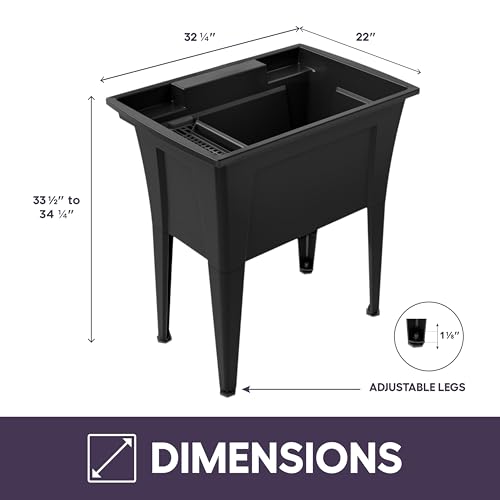 32” Utility Sinks for Laundry Room, Garage, Garden, Basement – Noah William Home Indoor and Outdoor Polypropylene Basement Wash Tub - No Faucet Included (Black) - color: Black, size: 32" - 25.6 gal