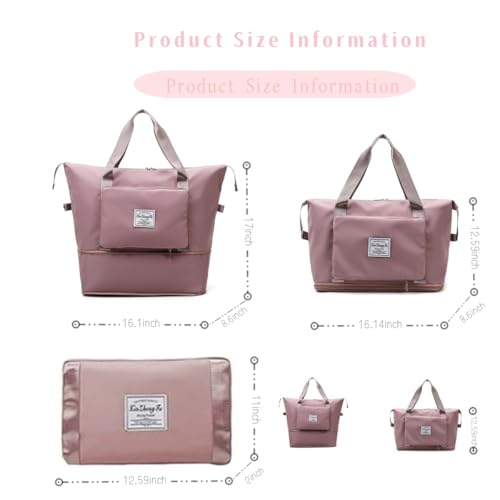 Large Capacity Foldable Travel Bag, Expandable lightweight Carry on Bag, Dry with Wet Separation Spor Duffel Bags (Pink) - color: Pink