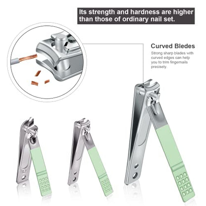 Manicure Set, Travel Mini Nail Clippers Kit Pedicure Care Tools, 10pcs Stainless Steel Grooming kit (Green) - color: Green