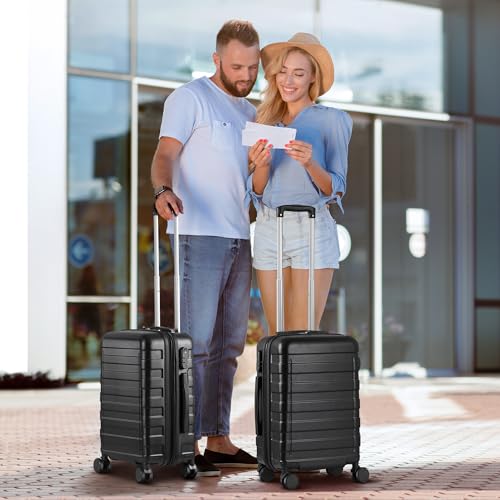 SUPER DEAL 21 Inch Carry On Luggage with Spinner Wheels, Expandable Hardside Suitcase Height Adjustable Durable Rolling Luggage with Porable Handle and Side Feet for Business Trips and Travel, Black - color: Black