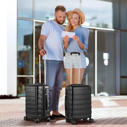 SUPER DEAL 21 Inch Carry On Luggage with Spinner Wheels, Expandable Hardside Suitcase Height Adjustable Durable Rolling Luggage with Porable Handle and Side Feet for Business Trips and Travel, Black - color: Black