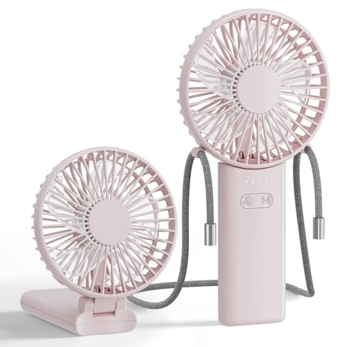HandFan Ultra-Slim & Lightweight Handheld Fan (0.5in,0.3lb), 5 Speeds Portable Hand Held Fan USB Rechargeable 180° Foldable, Quiet Summer Essentials with Lanyard for Travel/Concerts/Lash (Pink) - color: Pink