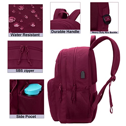 KEOFID Classic Anti-Theft Laptop Backpack for Men and Women, Burgundy, 17.3" x 12.6" x 7.2" - color: Burgundy, size: 17.3Inches