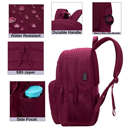 KEOFID Classic Anti-Theft Laptop Backpack for Men and Women, Burgundy, 17.3" x 12.6" x 7.2" - color: Burgundy, size: 17.3Inches