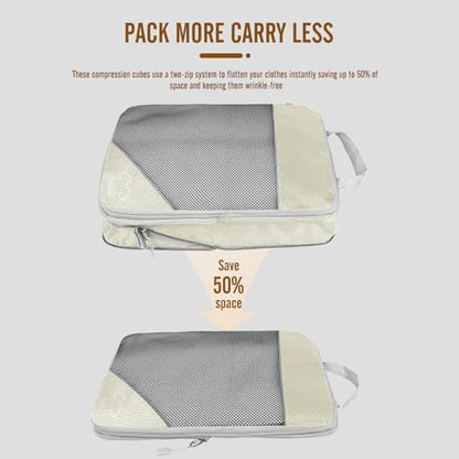 8 Set Compression Packing Cubes for Travel, Expandable Luggage Organizer with Shoe Bag & Laundry Bag - Lightweight Suitcase & Backpack Travel Essentials (Beige) - color: Beige