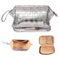 Abiudeng Large Capacity Makeup Bag Ladies Cosmetic Bag Travel Bag with Compartments Portable PU Leather Travel Makeup Bag with Handle - color: Checkerboard-Silver
