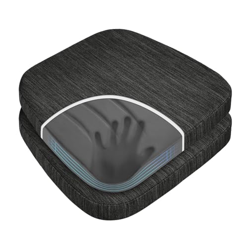 baibu Kitchen Chair Cushions Set of 2, Dual-Layer Patented Design Memory Foam Dining Chair Pads with Ties and Washable Cover, 2 Pack, 17" x 16" x 2", Black - color: Black, size: 2 Count (Pack of 1)