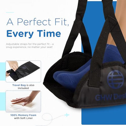 Airplane Foot Hammock for Plane Travel with Memory Foam, Adjustable Airplane Foot Rest & Foot Hammock with Flat Base Best Plane Travel Essentials for Long Flight Comfort & Relaxation