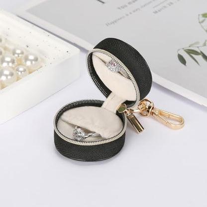 KUKUVR Jewelry Ring Holder Box with Keychain, Portable Gym Jewelry Storage Box Case, Small Travel Ring Earring Stud Necklace Storage Case (Black) - color: Black