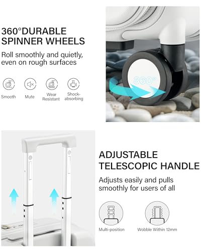Hanke 24 Inch Expandable Checked Luggage with Cup Holder and Charger Port,Top Opening Hard Shell Suitcases with Wheels, Medium Travel Rolling Suitcase Trunk Luggage with Lock, Smoke White - color: Smoke White, size: Expandable 24 Inch