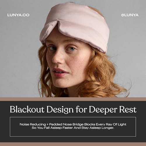 Lunya Washable Silk Sleeping Mask - Thermoregulating Mulberry Silk, Light Blocking and Comfortable Fit – Sleep Mask for Women and Men with Box - Delicate Pink - Large - color: Delicate Pink - Large, size: Large