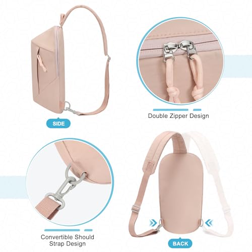Small Sling Bag with RFID Blocking, Mini Fanny Pack for Women and Men, Convertible Crossbody Anti Theft Chest Bag for Travel Hiking Running, Pink - color: Pink