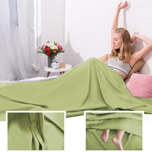 Sleeping Bag Liner,Travel Sheet & Adult Sleep Sack, Camping Sheets Travel Sleep Sack for Backpacking,Hotels & Hostels -Lightweight Single &Double Travel Sheet Camping Sheets - color: Double Green