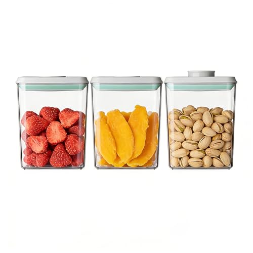 Airtight Food Storage with One-Touch Lid, (3 × 1.27 QT / 1.2 L) Stackable Durable PET for Sugar, Grains, Coffee Beans, and Baking Pantry Organization - color: 1.3QT*3