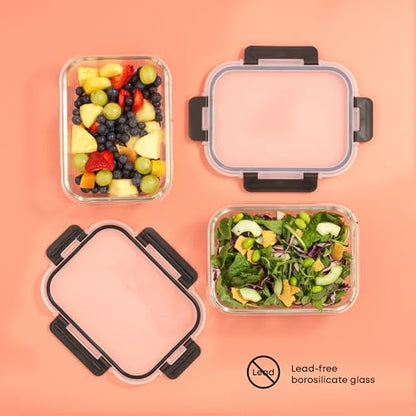 JoyJolt Glass Food Storage Containers with Lids. 5 Pack Glass Meal Prep Containers Reusable 35oz Single Compartment Airtight Container Set. Lunch Containers for Adults and Kitchen Storage Containers - color: Black