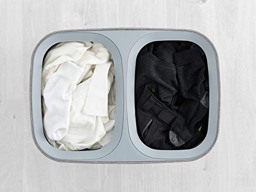 Joseph Joseph Tota 90 liter/23.8 gallon Laundry Hamper Separation Basket with lid, 2 Removable Washing Bags with Handles - Gray - color: Gray, style: Dual Compartment 90L