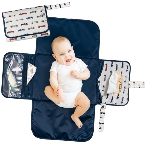 Tiny Twinkle Portable Diaper Changing Pad | Waterproof, Wipeable & Compact Baby Changing Pad for Travel | Smart Wipes Pocket & Organized Storage| Newborn Shower Gift (Vintage Cars) - color: Vintage Cars