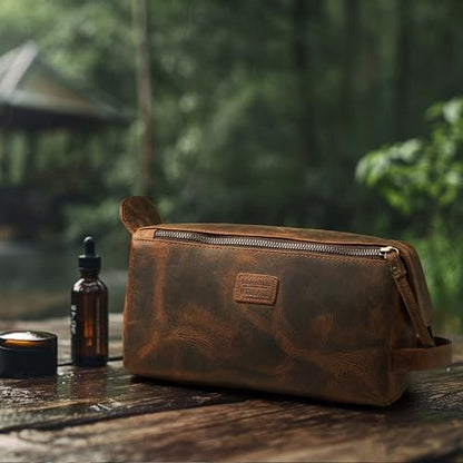 LEATHER VILLAGE Genuine Leather Travel Toiletry Bag - Water-Resistant Dopp Kit for Toiletries, Large Shaving Bag & Bathroom Organizer - Gift for Men & Women - Rustic Brown - color: Rustic Brown