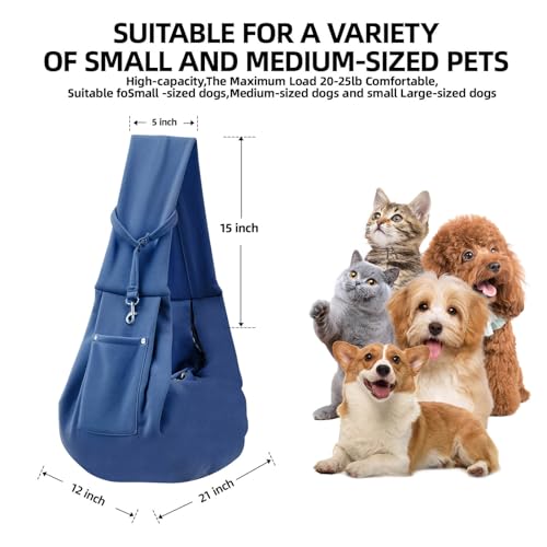 Dog Carrier Sling - Reversible Puppy Carrier Purse with Storage Pocket, Hand-Free Dog Sling Carrier for Carry Small Dogs and Cats, Travel Safety Harness, Dog and Cat Harness (Blue) - color: Blue