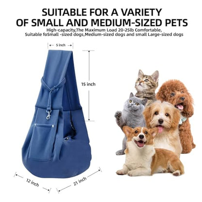 Dog Carrier Sling - Reversible Puppy Carrier Purse with Storage Pocket, Hand-Free Dog Sling Carrier for Carry Small Dogs and Cats, Travel Safety Harness, Dog and Cat Harness (Blue) - color: Blue