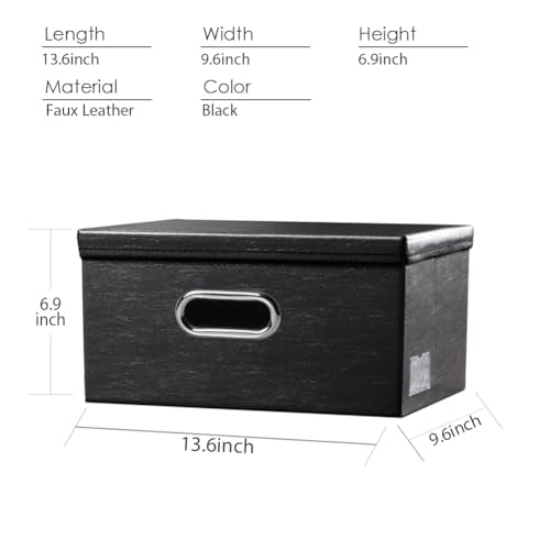 PRANDOM Collapsible Storage Box with Lid [1-Pack] Leather Fabric Foldable Storage Bin Organizer Container Basket Cube with Cover for Home Bedroom Closet Office Nursery Black (13.6x9.6x6.9) - color: Black, size: Small(1-Pack)