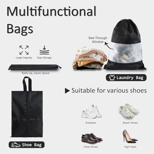 U+U 5 Set Packing Cubes for Travel Essentials Ultralight Luggage Packing Organizers with Laundry Bag and Shoe Bag for Vacation, Business Trip and Camping (Black) - color: Black
