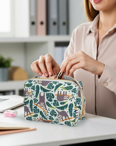 Aosbos Small Travel Makeup Pouch - Cosmetic Bag for Women - Green Leaf - color: Verdant Sloth