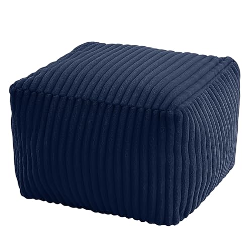 MeMoreCool Square Stuffed Pouf Ottoman Foot Rest, Stripe Furry Floor Pouf Foot Stool with Foam Chunk Filling, Soft Fluffy Stuffed Ottoman Footrest for Living Room, Faux Fur Navy - color: Ribbed Navy