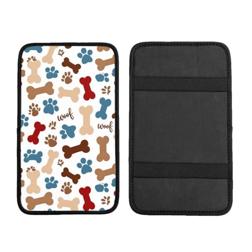 Decorative Armrest Cover for Car Center Console, Dog Bones Paw Prints Cream, Universal Fit Cushion Pad Adds Style and Comfort to Your Interior - color: Picture (619)
