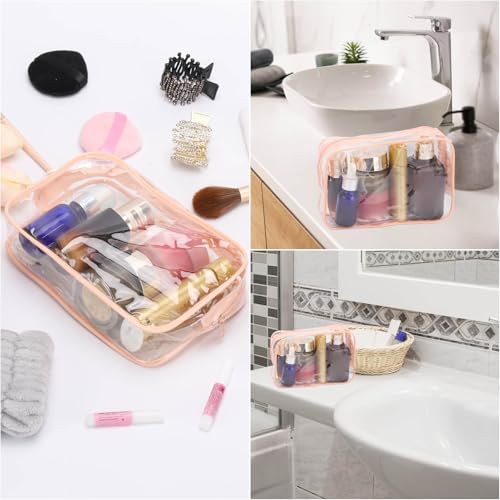 Tbestmax 10 Pcs Clear Cosmetic Bags Small Makeup Bags Portable Waterproof Travel Toiletry Bags Organizer Peach Pink, 7.5"x 4.8"x 2.3" - color: Medium - Peach Pink