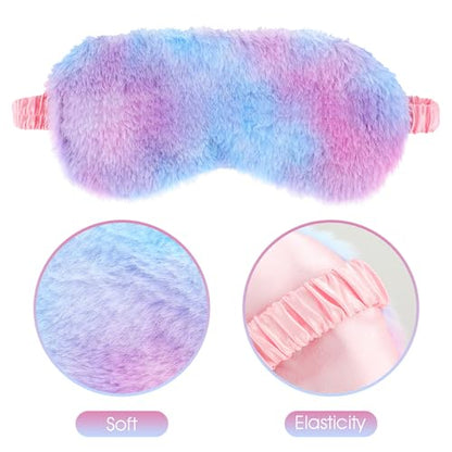 2 Pack Plush Sleeping Eye Mask Soft Plush Eye Mask Fuffy Eye Cover Comfortable Sleep Mask Blindfold Rainbow Faux Fur Eye Shade for Women, Men and Kids Travel Nap Sleeping - color: Rainbow