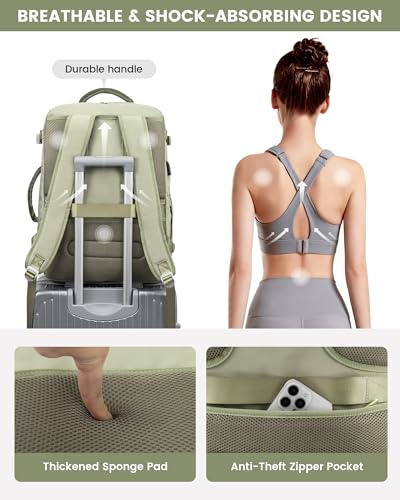 LOVEVOOK Large Travel Backpack for Women, TSA Carry on Backpack for Airplanes, 50L Personal Item Travel Bag for Women fits 17" Laptop,Waterproof Carry on Bag Airplane Approved with 3 Packing Cubes - color: Bean Green - Light Yellow - Dark Olive Green, siz