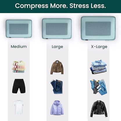 NOBL Travel Compressible Packing Cubes Set, 6 Pieces Travel Packing Organizers, Compression Luggage Cubes for Suitcases & Carry On, Space Saving (XXS, XS, S, M, L, XL) - Powder Blue - color: Powder Blue