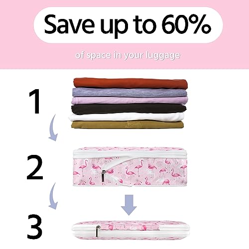 6 Pcs Compression Packing Cubes Waterproof Suitcase Travel Bag Luggage Backpack Organizer Travel Cubes for Packing-Flamingo - color: Flamingo