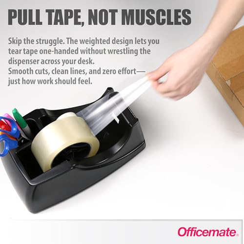 Officemate Recycled 2-in-1 Heavy Duty Tape Dispenser, 1" and 3" Cores, Black (96690) - color: Black