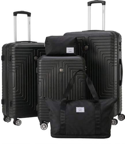 Hoteel Luggage Sets 5 Piece, 4-Year Warranty, Durable Suitcase Set with Spinner Wheels, ABS+PC Hard Shell Lightweight Luggage with TSA Lock, Large Checked Travel Suitcases, Black(20/24/28/DB/TB) - color: Bure black, size: 20/24/28/TB/（DB/BP）