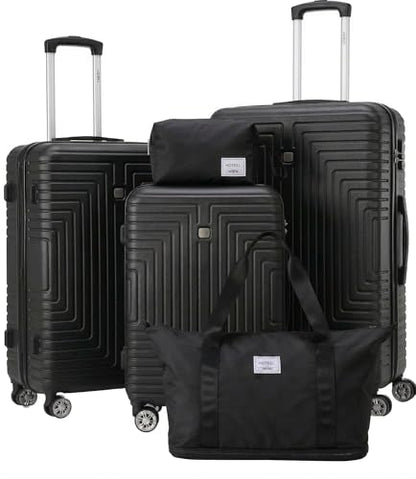 Hoteel Luggage Sets 5 Piece, 4-Year Warranty, Durable Suitcase Set with Spinner Wheels, ABS+PC Hard Shell Lightweight Luggage with TSA Lock, Large Checked Travel Suitcases, Black(20/24/28/DB/TB) - color: Bure black, size: 20/24/28/TB/（DB/BP）