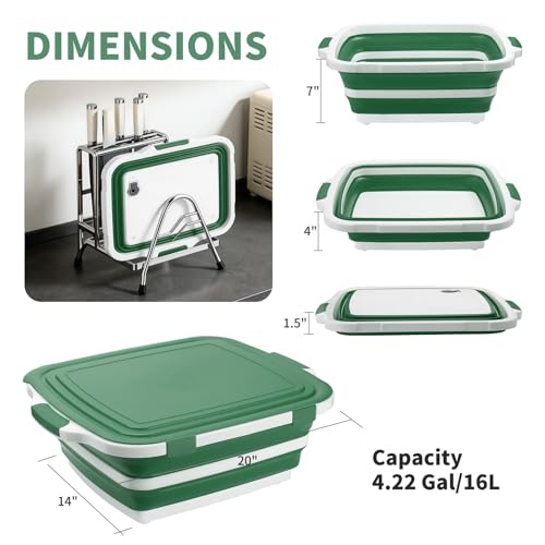 XUDAKAIXIN Collapsible BBQ Prep Tub for Meal Prep, Marinating,Food Storage, picnics, camping, barbecues,cutting fruits and vegetables - Includes Cutting Board and Locking Lid,(X-Large) Green - color: (X-large)green