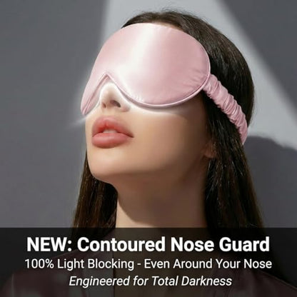 MATASSE 100% Mulberry Silk Sleep Mask 22 Momme Grade 6A - 3D Contoured Eye Mask for Sleeping, 14mm Deep Eye Cups, Total Blackout Blindfold for Women Men, Adjustable Strap, Side Sleeper (Pink/Black) - color: Pink/Black