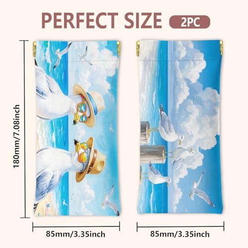 GLOBLELAND 2 Pcs Summer Soft PU Leather Glasses Bag for Sunglasses Watches Phones Makeup Brushes - color: Seagull