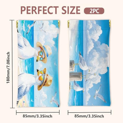 GLOBLELAND 2 Pcs Summer Soft PU Leather Glasses Bag for Sunglasses Watches Phones Makeup Brushes - color: Seagull