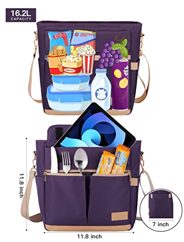 JOYHILL Lunch Bag for Woman, Leakproof Insulated Lunch Box with Shoulder Strap, Adult Reusable Lunch Cooler Tote Bags for Work Picnic Camping Beach (D-PURPLE) - color: D-purple
